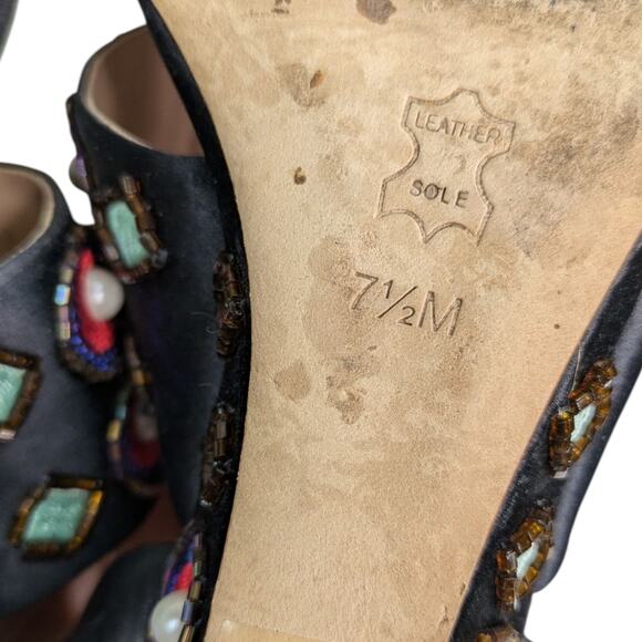 Tory Burch Estella Sandals 7.5 Crystal Embellished Leather Wedge Ankle Strap - Picture 14 of 15